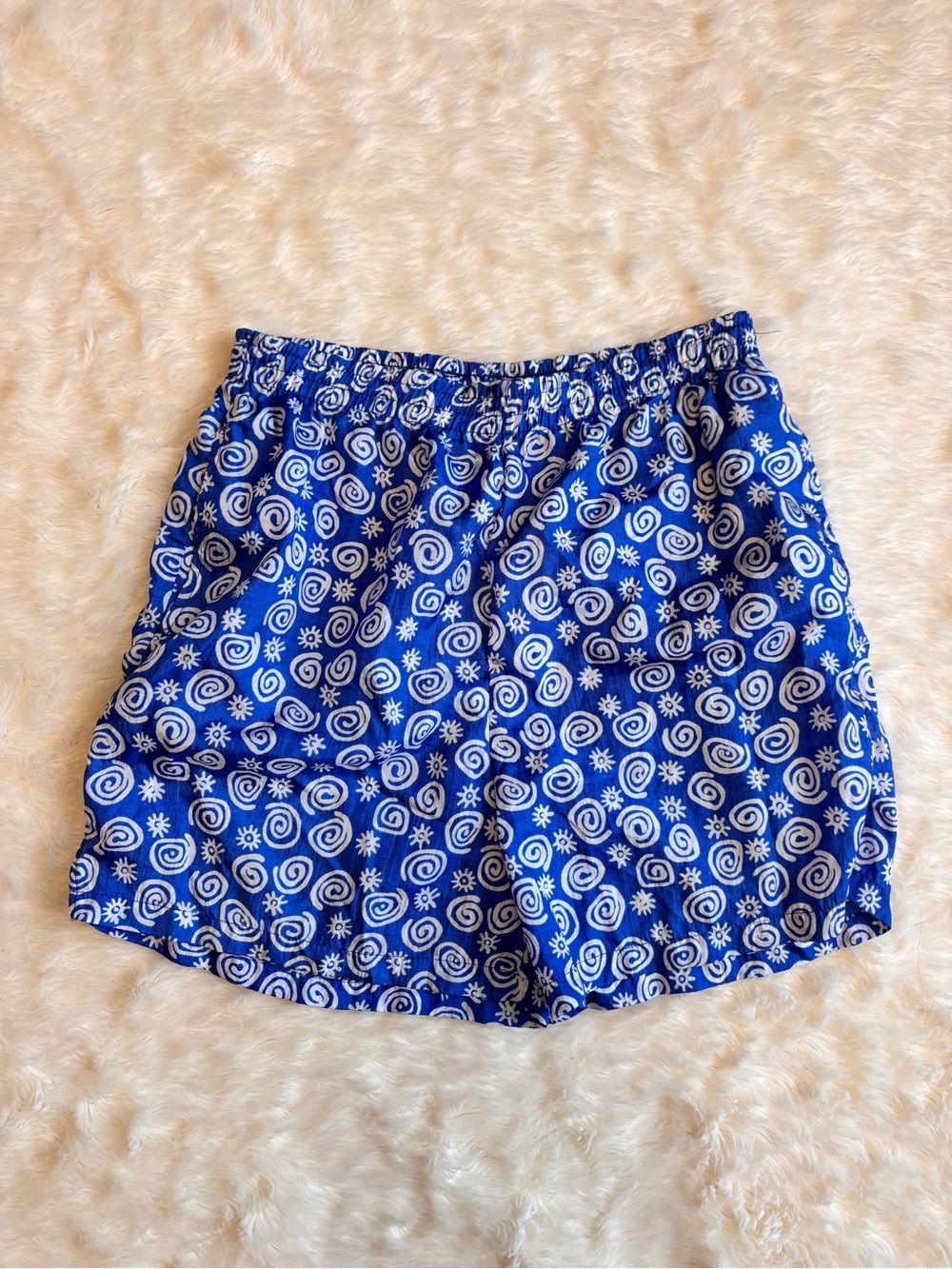 Vintage 90s Bike Blue & White Geometric Swirl Print Mens Shorts Medium